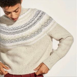 VINCE Cropped Fairisle Cashmere Wool Blend Sweater